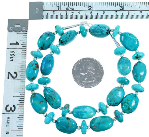 Turquoise And Genuine Sterling Silver Bead Necklace SX114561